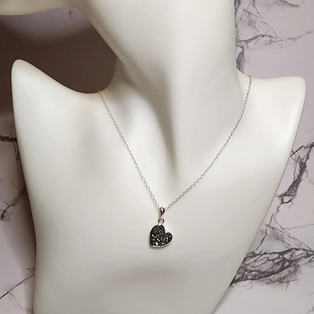 925 Druzy Quartz Heart Silver Necklace